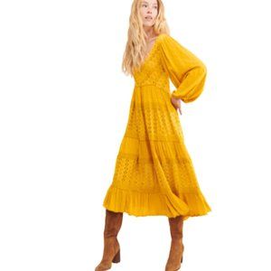 Free People Mockingbird Yellow Eyelet Maxi Boho Dress